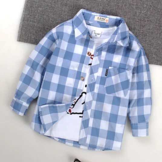 New Baby Boys Childrens Shirt Fashion Girls Boys Cotton Checkered Shirt Long Sleeve British School Childrens Clothing Spring/Summer TopW240729