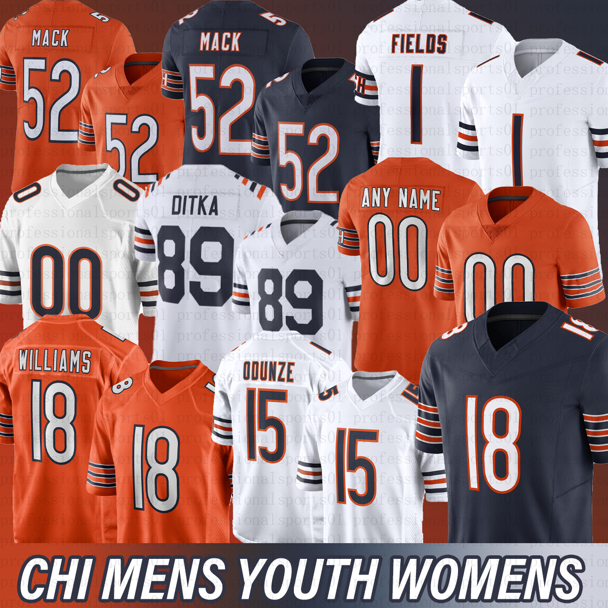 18 Caleb Williams jersey 15 Rome Odunze 2 DJ Moore Bears Football Jersey Brett Rypien Tyson Bagent Keenan Allen Cole Kmet Khalil Herbert Odunze Montez sweat jersey