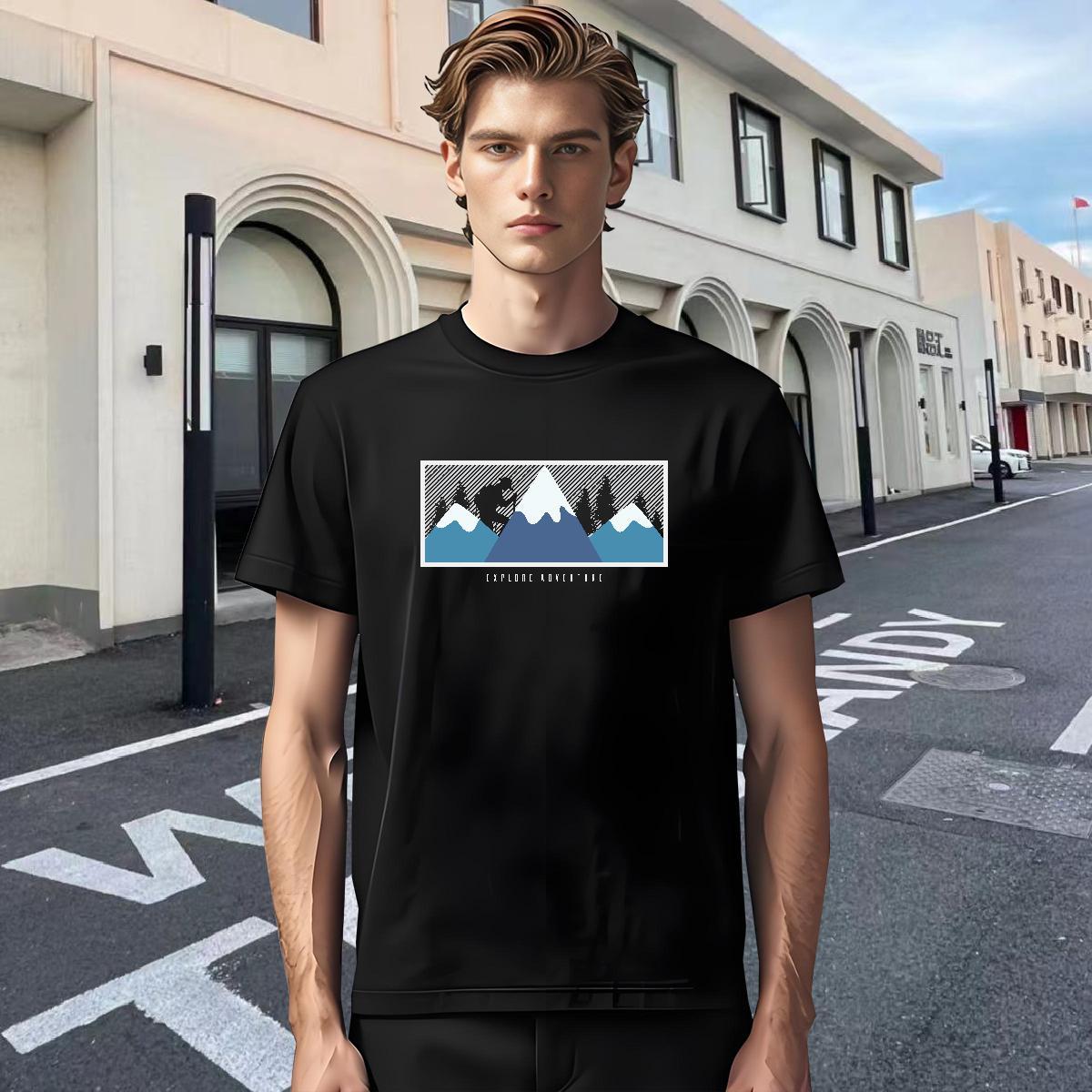 Popular Tshirt for Man Woman 230g 100% Cotton Hip Hop mountains Floral Print Round Neck Short Sleeve New Men T Shirts Tees