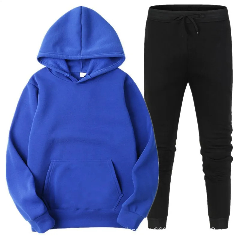 2024 womens mens suit solid color hooded suit mens and womens spring warm hoodie casual long-sleeved pants two-piece suit 240729
