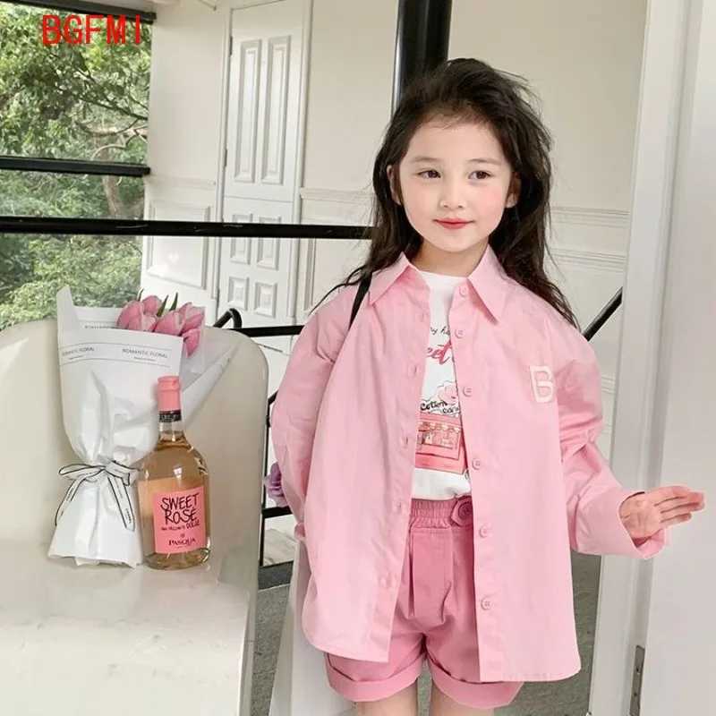 Fashionable baby girl pink shirt baby loose top solid color spring summer youth and childrens clothing 1-11YW240729