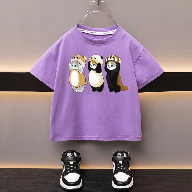 T-shirts Summer Boys Girls Cotton T-shirt New Product Dress Up Cat White Tees Sweat-absorbing Breathable Cartoon Top Childrens ClothesL24729