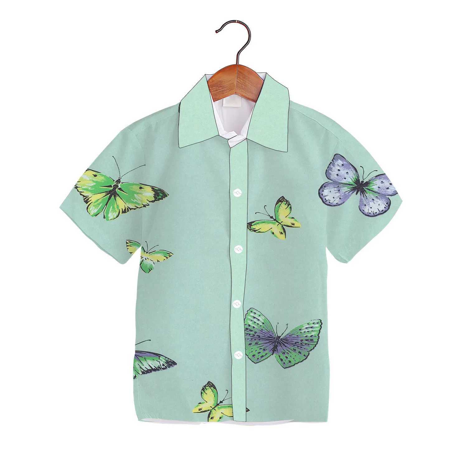 Childrens summer butterfly top beachwear childrens short sleeved button up collar childrens baby jacketW240729