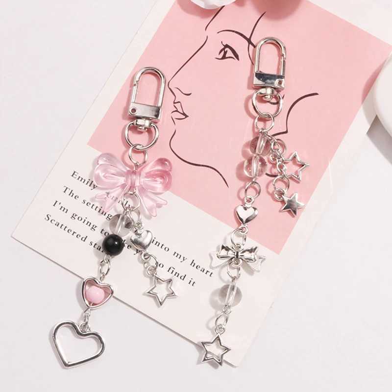 Goth Y2K Phone Charm Bow Heart Star Keychain Pendant Kawaii Key Chain Bag Phone Chain Cute Accessory For Girls Women JewelryL240729