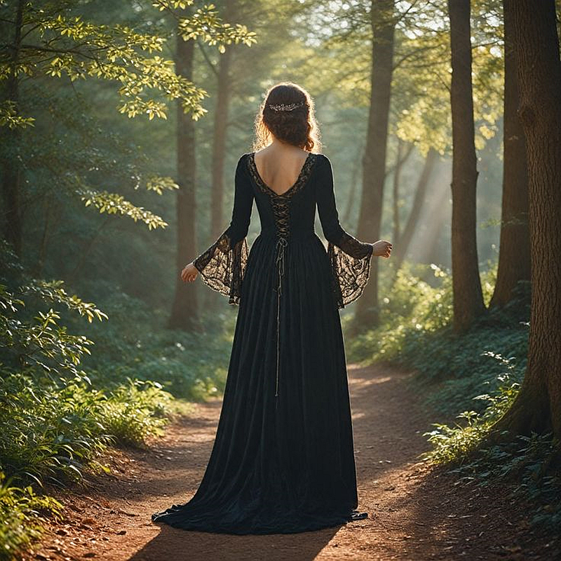 Lace-Up Corset Medieval Black Wedding Dresses Gothic Bridal Gowns Long Sleeve Renaissance Wedding Gown For Women