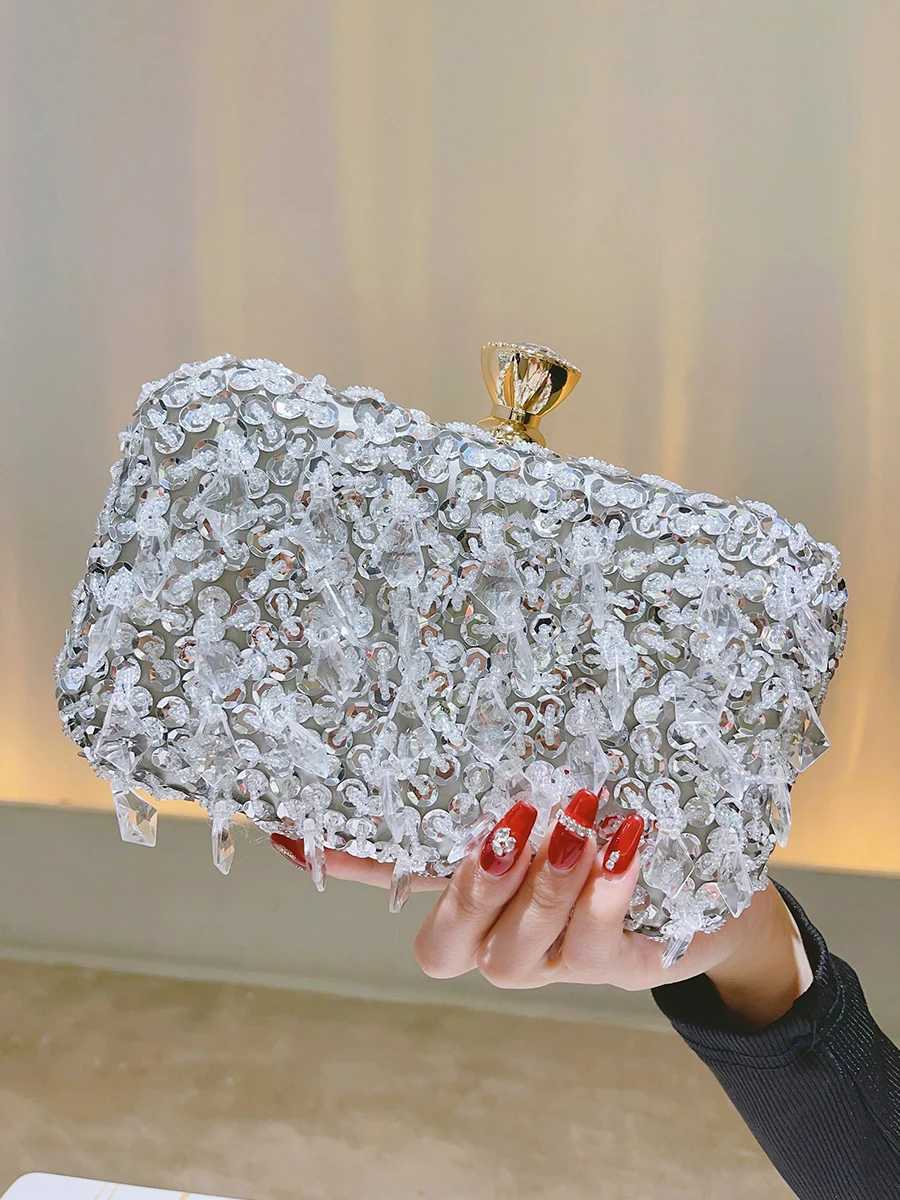 Beaded Sequins Evening Bag Elegant Box Clutch Purse Womens Wedding Handbags For Party PromXJ240729