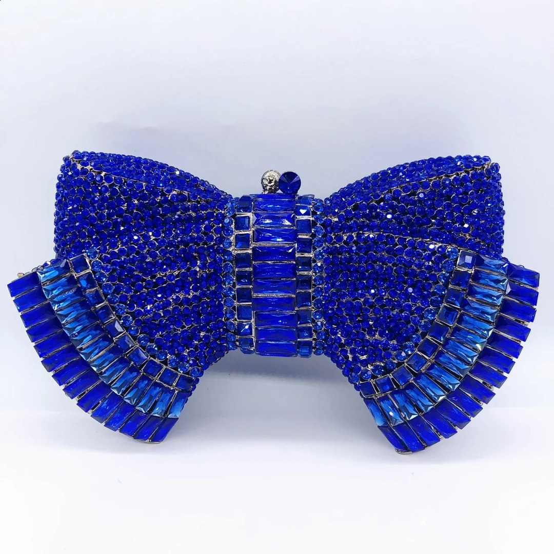 Blue/White Bow Rhinestone Bag Crystal Formal Evening Clutches Dia Purses For Women Wedding Handbags Dinner Prom Clutch 240729
