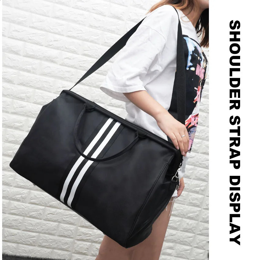 Women Overnight Weekend Fitness Bag Ladies Stripe Yaga Gym Big Travel Bag Light Men Foldable Outdoor Bags Korean XA37WB 240729
