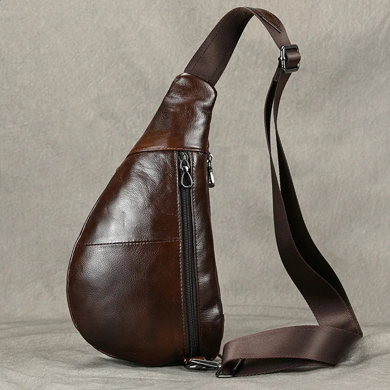 Luufan Soft genuine Leather Mens Chest Bag Male Mini Shoulder Crossbody Bag Anti Theft Chest Pack Men Outdoor Summer Sling Bag 240729