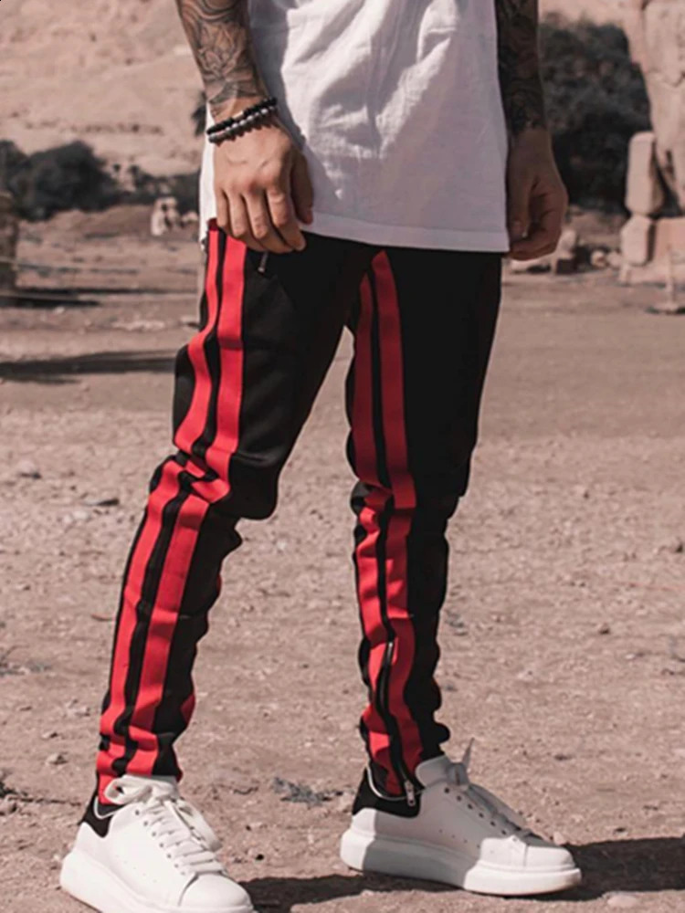 High Street European American Fashion Spring Autumn Sweatpants Stitching Zipper Pocket Pants MidWaist Slacks 240719