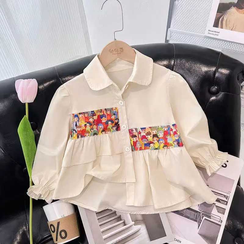 Childrens Girl Baby Shirt 2023 New Childrens Spring and Autumn Clothing Splicing Long Sleeve Jacket Autumn Casual ShirtW240729
