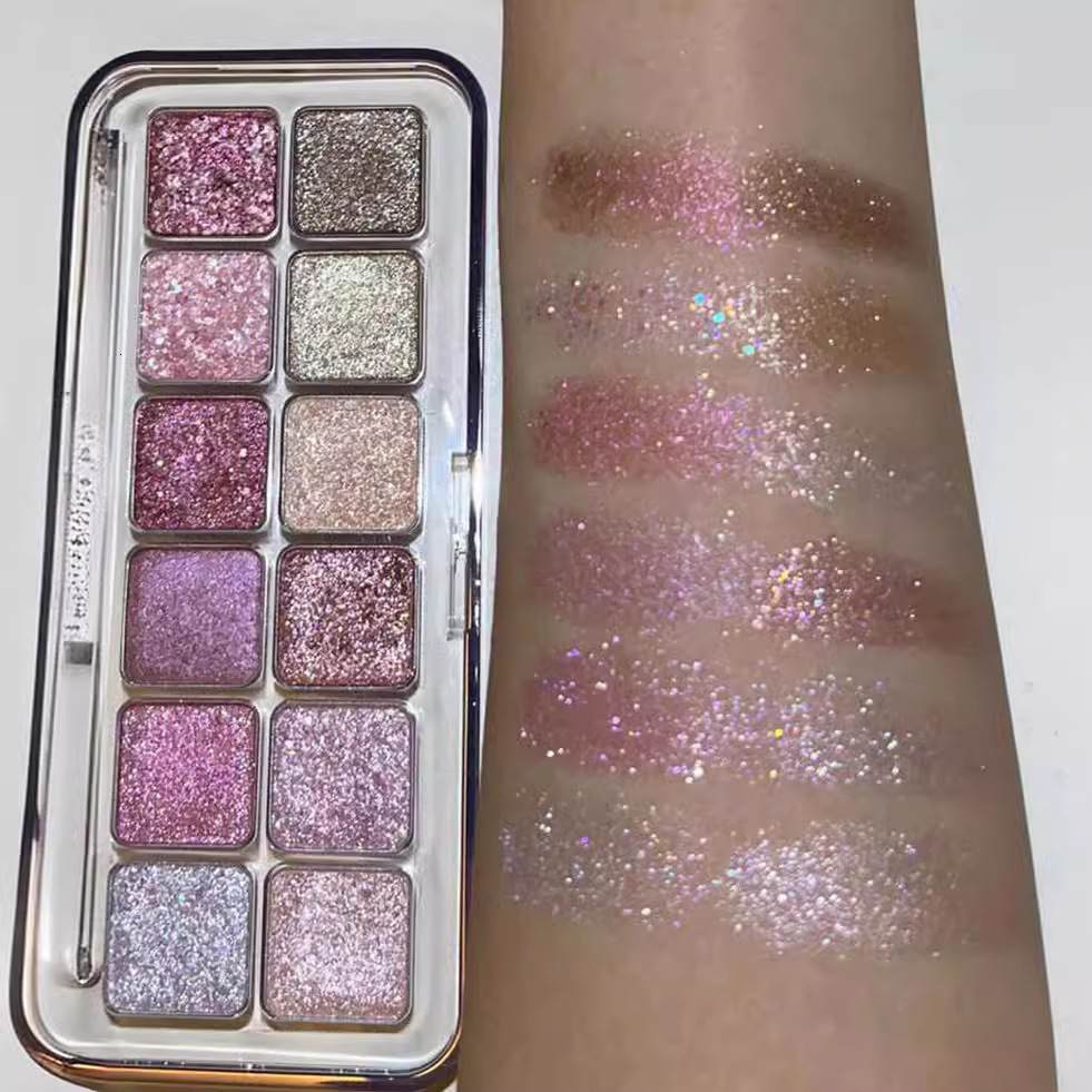 1Pc Sparkling Glitter Eyeshadow 12 Colors Korean Girl Eyes Makeup Palette Waterproof Pink Pearl Matte Shimmer Eye Shadow F729-8