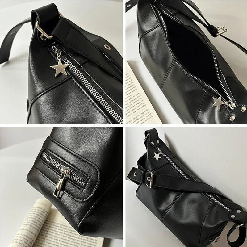 Y2K Korean Gothic Star Girl Black Handbag Harajuku Aesthetic Vintage Shoulder Crossbody Bag Trendy Women Messenger Tote Bags 240729