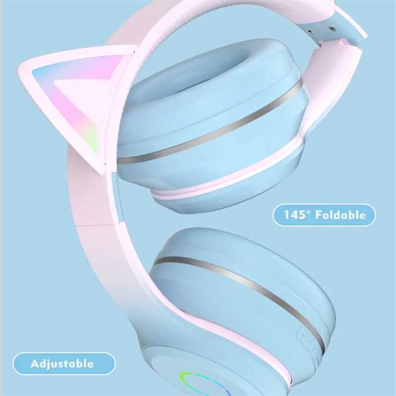 LED Cute Cat Ears Wireless Bluetooth Headphones With Mic Wired Stereo Music Gaming Headset For PC Computer Laptop Gift Girl KidM240729