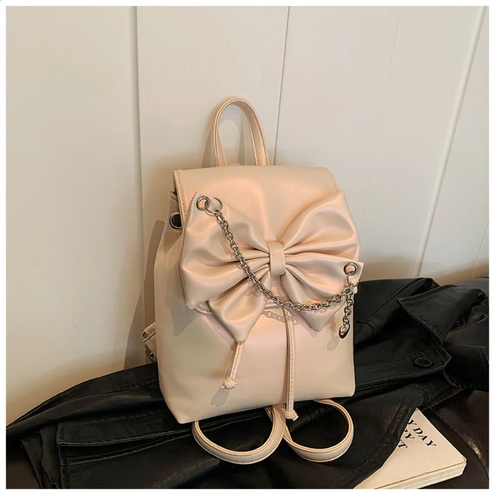 Korean Style Mini Backpack Y2k Bow Large Capacity Handbag MultiFunction PU Leather Travel Bag Girls 240729