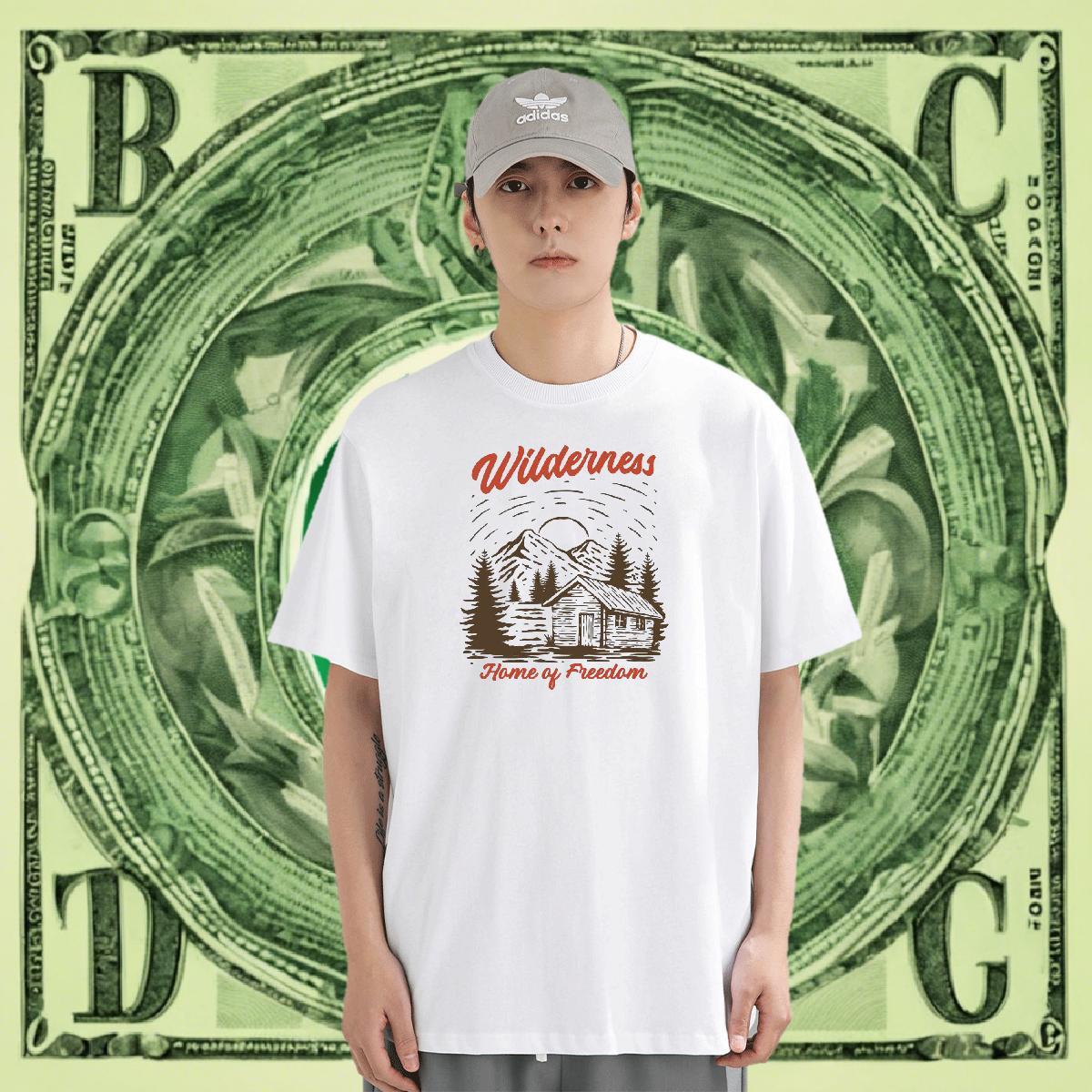 Popular Mens Tshirts 230g Cotton Beach mountains Custom Print Plus Size Breathable Short Sleeve 2024 T shirt Tops Tees