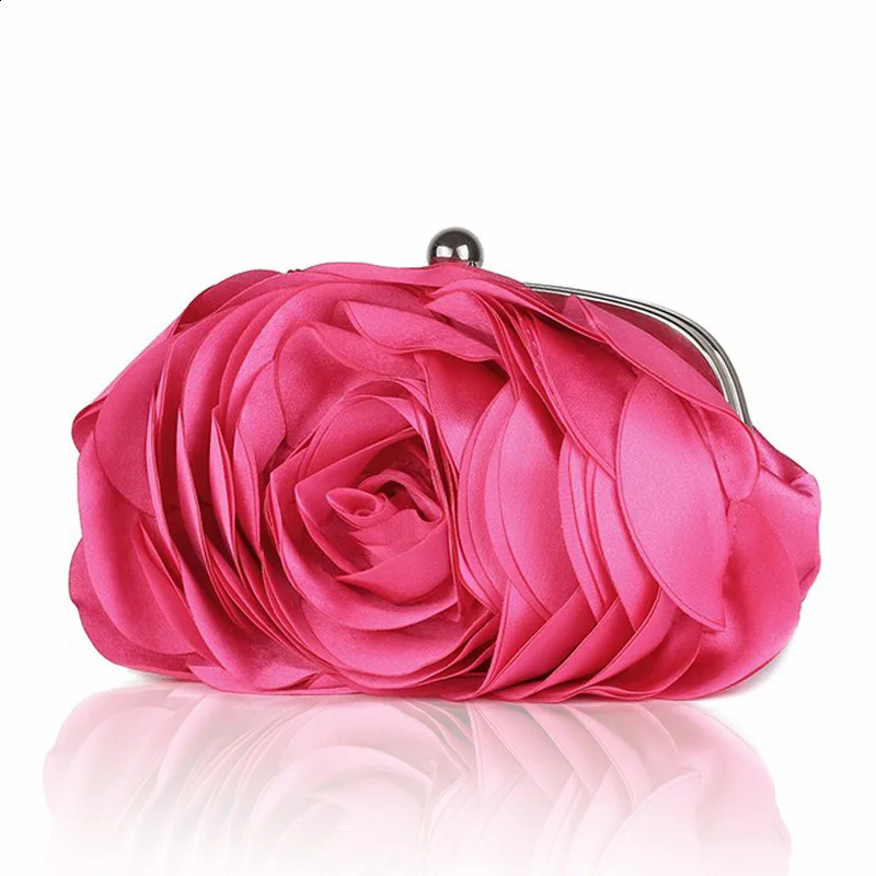 Women Rose Flower Evening Bag Ladies Floral Pink Handbag Bridal Wedding Party Purse Fashion Beatiful Small Day Clutch Chain 240729