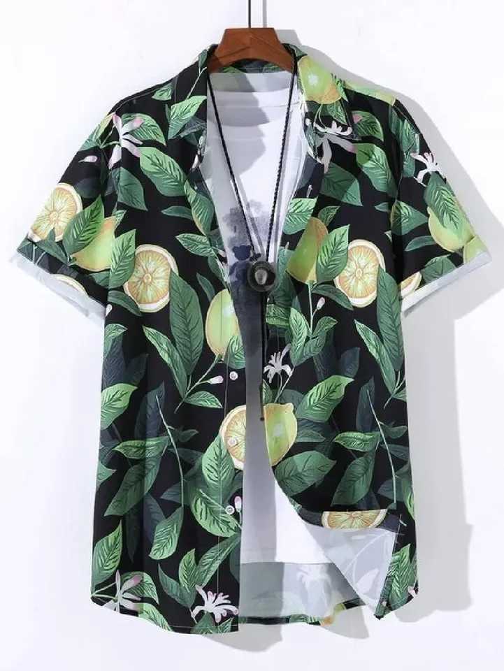 Beach Childrens Short Sleeve Shirt Plant Printed Pattern Boys Short Sleeve Collar Casual Shirt Fashionable TopW240729