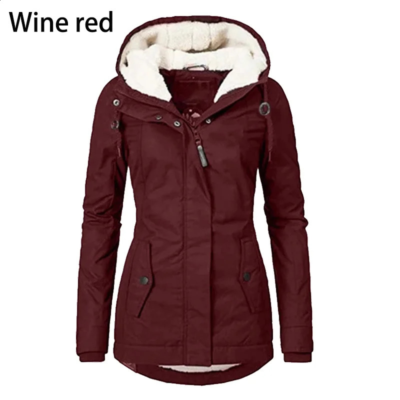 Fashion Womens Thickened Coat Warm Winter Solid Plush Thickened Long Jacket Outdoor Hiking Hooded Windproof Parka Coat 240729