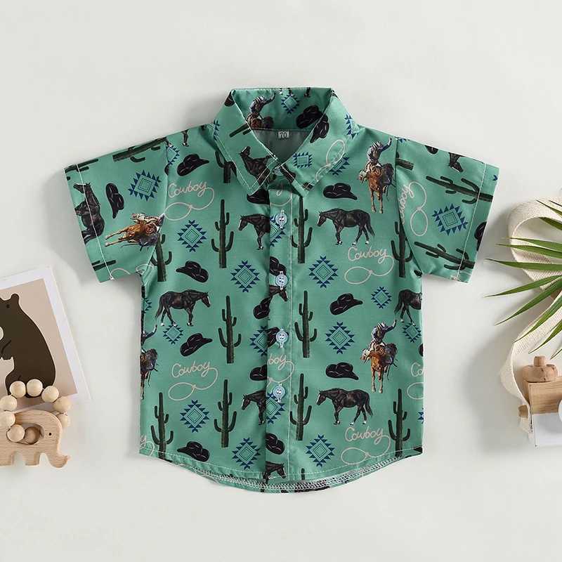 FOCUSNORM 0-4Y Preschool Boys Western Gentlemans Summer Short sleeved Cartoon Cow Printed Button Down JacketW240729