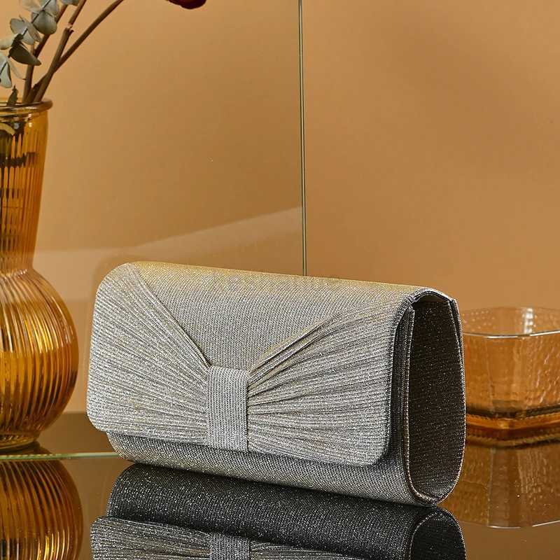 women glitter bow evening bag woman party wedding clutch bag Pleated Mini Clutch Bag Shiny Dinner Bag Fashion Handbag for PartyXJ240729