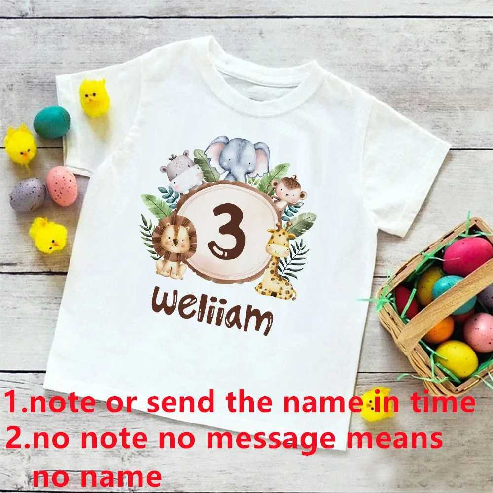 T-shirts Personalized Birthday Shirt 1-9 Year T-Shirt Wild Tee Boys Birthday Party T Shirt Wild Animal with Name Clothes Kids Gifts TopsL24729