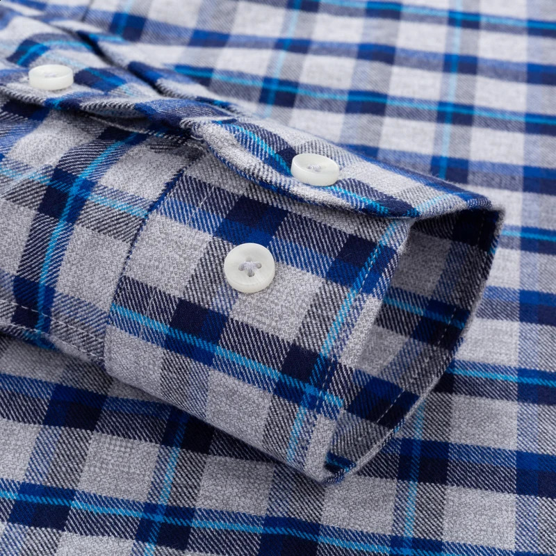 Mens Casual Button Down Brushed Cotton Shirt Long Sleeve Standard-fit Comfortable Thick Gingham Plaid Flannel Shirts 240729