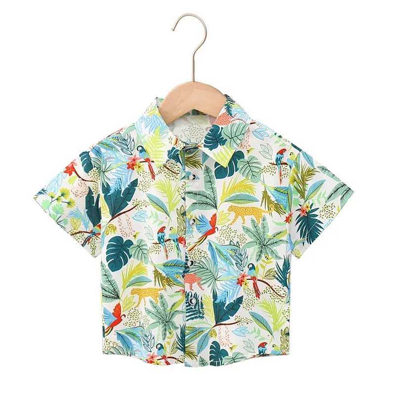 2024 Childrens Clothing Flower Shirt Summer Holiday Beach Boys Short sleeved Printed Casual Shirt Top 2 to 12 Year Old Childrens ShirtW240729