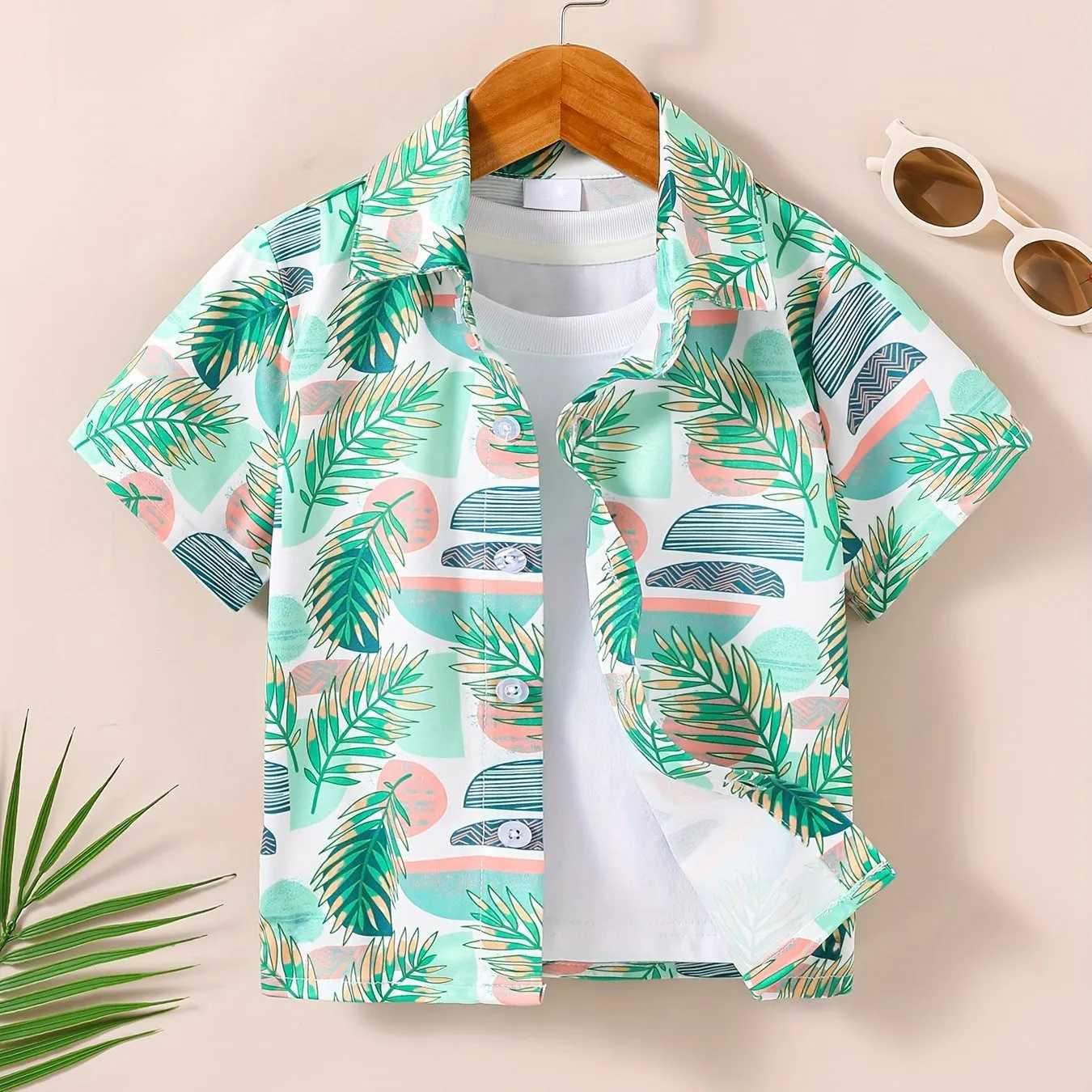 Boys Creative cartoon Pattern Printed Shirt Casual Short Sleeve Collar Shirt Top Boys Summer Outdoor ClothingW240729