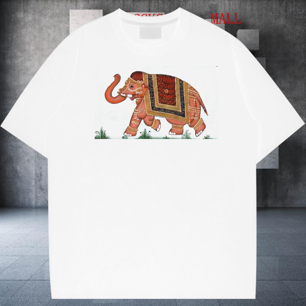 Classic Mens Tshirts 100% Cotton 230g Casual Beach elephant Cartoon Printing L-4XL Round Neck Short Sleeve DIY T shirt Tops Shirt