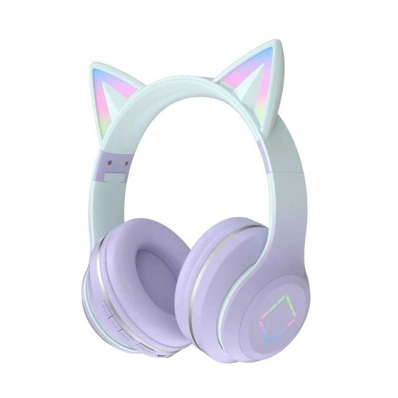 LED Cute Cat Ears Wireless Bluetooth Headphones With Mic Wired Stereo Music Gaming Headset For PC Computer Laptop Gift Girl KidM240729