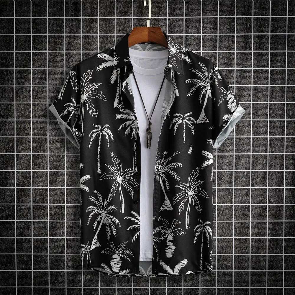 Summer vacation floral print shirt for children and boys short sleeved new cool top casual and fashionable clothing for children and girlsW240729