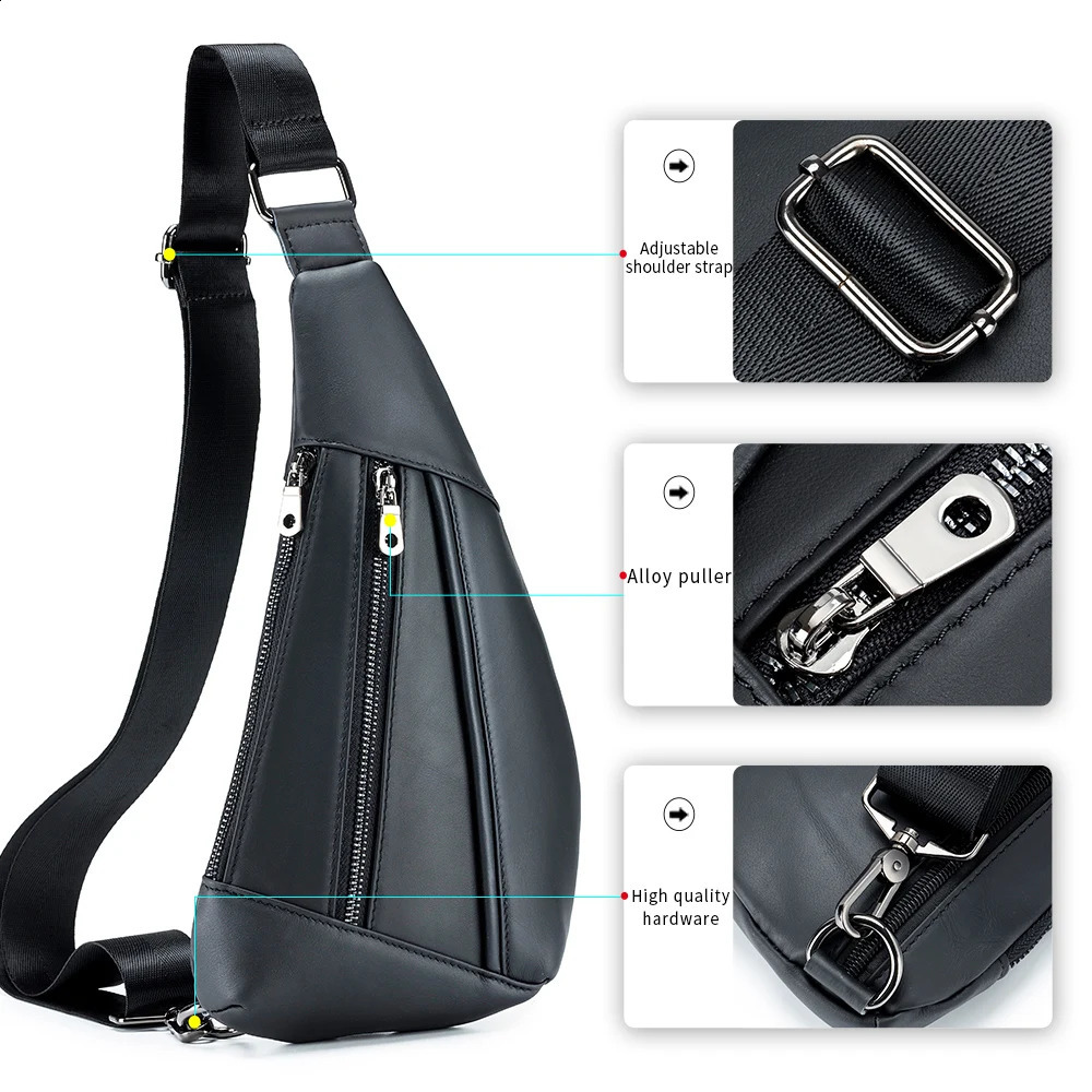 Genuine leather mens chest bag cowhide chest bag creative single shoulder crossbody bag 240729