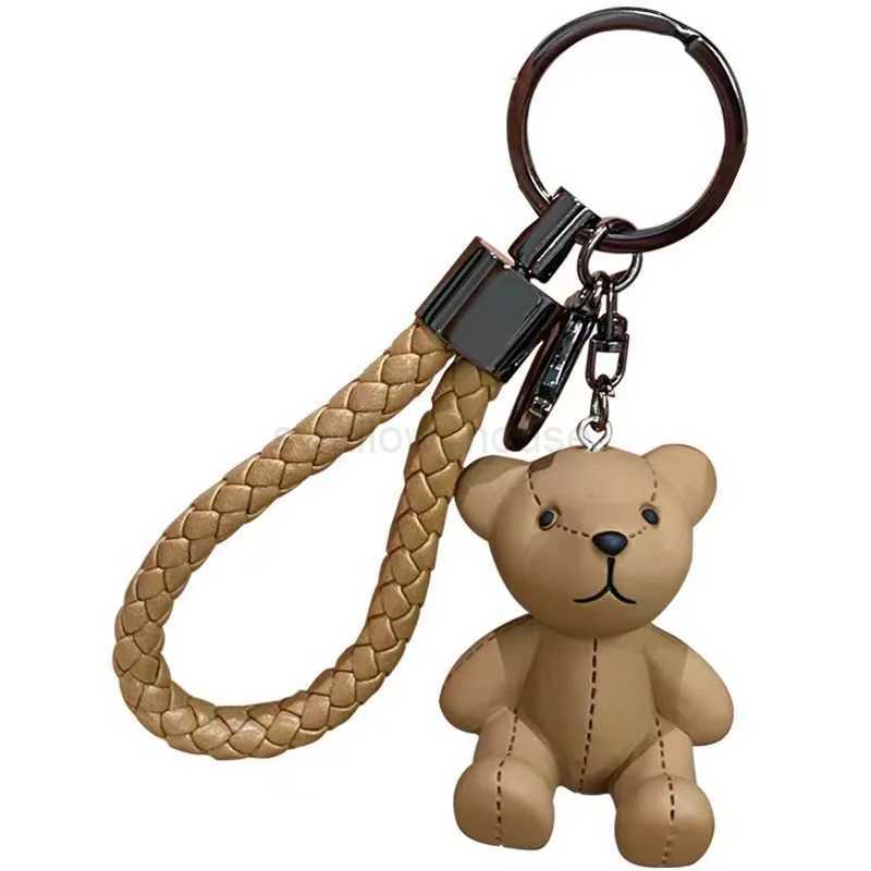 Cartoon doll bear keychain Brown Bear Couples Gift Key Chain Animal Doll Key Ring Weave Car Decoration PendantL240729