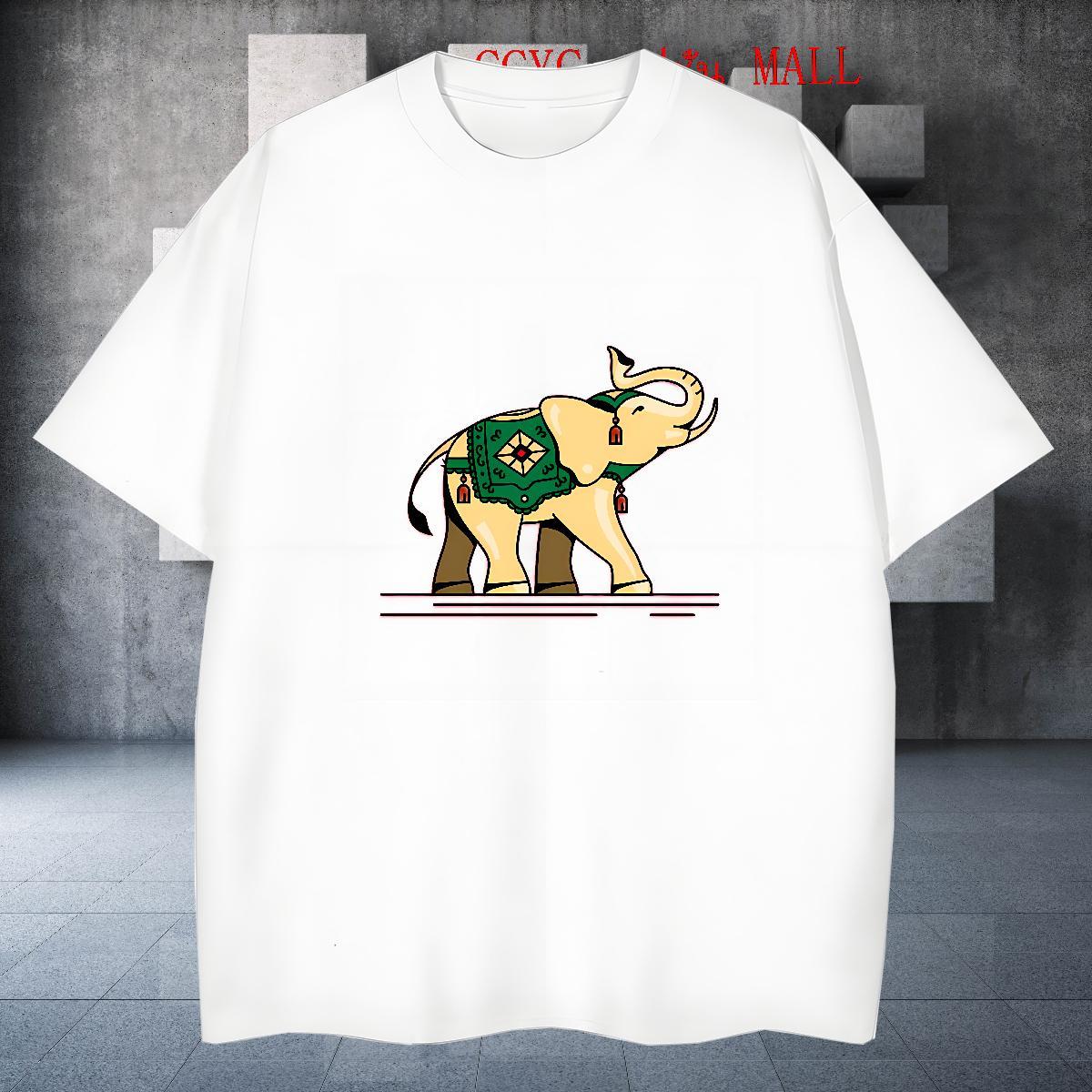 TOP Quality Couples T Shirts 230g Cotton Sports Casual elephant Cartoon Print Breathable Short Sleeve Custom T-Shirts for Men Polos