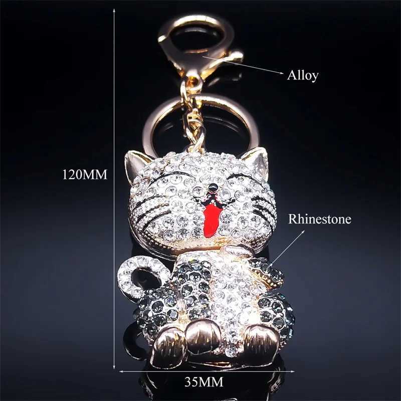 Cartoon Cat Keychain Rhinestone Gold Color Cute Kitty Keyring Holder Creative Gift Fashion Jewelry llaveros para mujerL240729