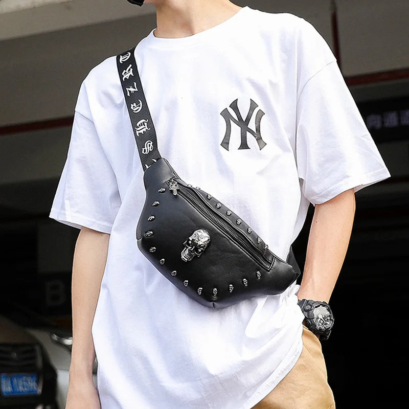 Men Punk Waist Bag Belt Bag Fashion Skull Pattern Fanny Pack Hip Packs Multifunction Outdoor Male Waist Pack Crossbody Bags 240729