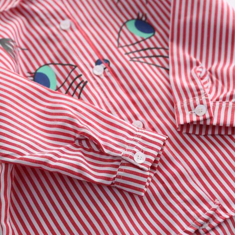 Fashion 2-7T childrens collar embroidered cartoon cat pattern long sleeved shirt topW240729