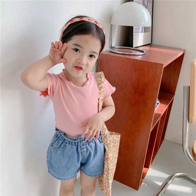 T-shirts 3-7 Years Children Summer Ice Silk T-Shirt Baby Girls Short Sleeve Round Collar Soft TopsL24729
