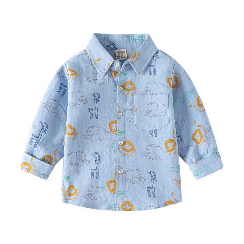 Cute animal boy shirt childrens cotton top long sleeved childrens clothingW240729