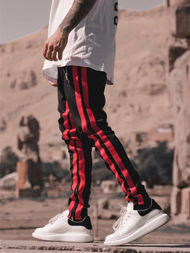 High Street European American Fashion Spring Autumn Sweatpants Stitching Zipper Pocket Pants MidWaist Slacks 240719