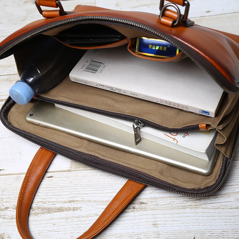 The FirstLayer Leather Mens Handbag Retro Casual Business Briefcase Simple Shoulder CrossBody Trend Bag 240729