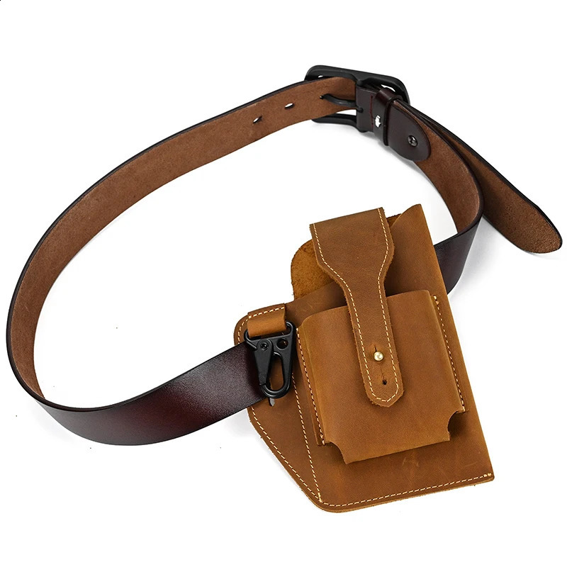 sbirds Arrivals Genuine Leather Phone Waist Bag Tactical Waist Pack Phone Pouch Outdoor Sports Waist Bag For Men Male 240729