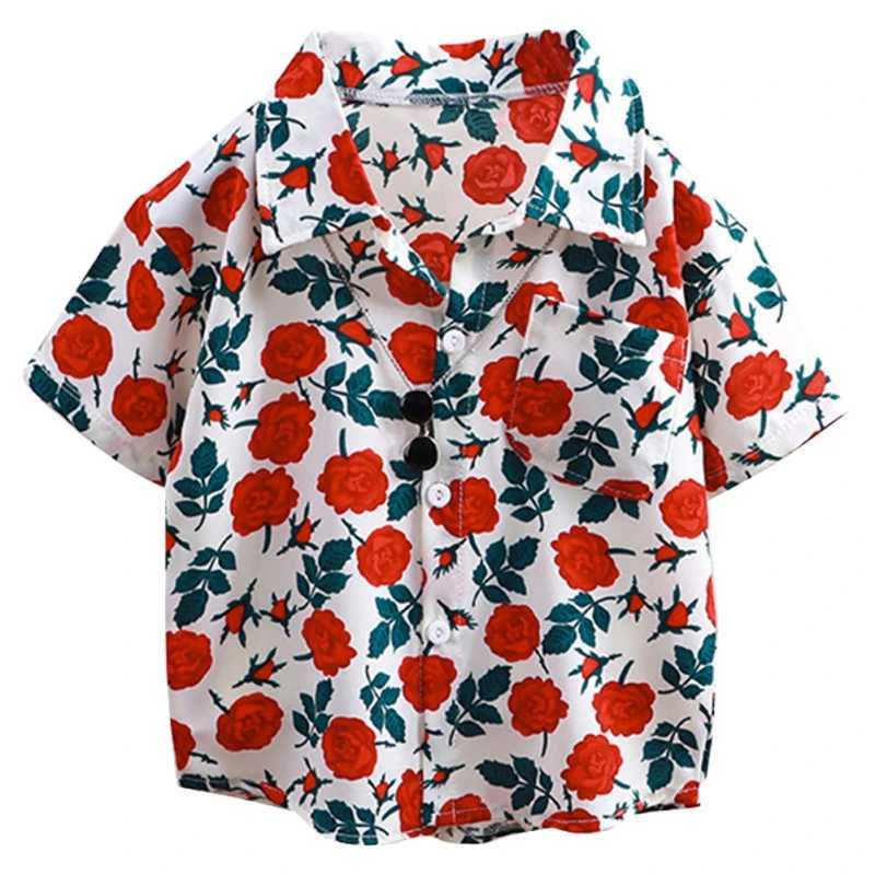 Summer childrens short sleeved beach boy flower shirt baby boy top 100-140cmW240729
