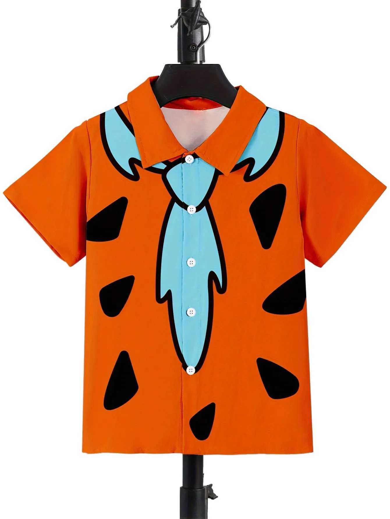 Beach Camping Bus Printed Boys Novel Casual Short Sleeve Collar Shirt Childrens Top Comfortable Casual ClothingW240729
