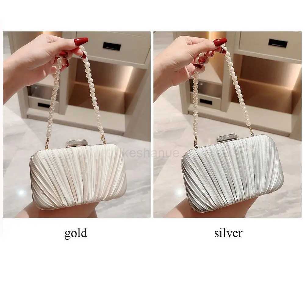 Silk Evening Bag Women Elegant Fashion Banquet Clutch Pearl Chain Shoulder Bags Luxury Purse Female Wedding Party HandbagsXJ240729
