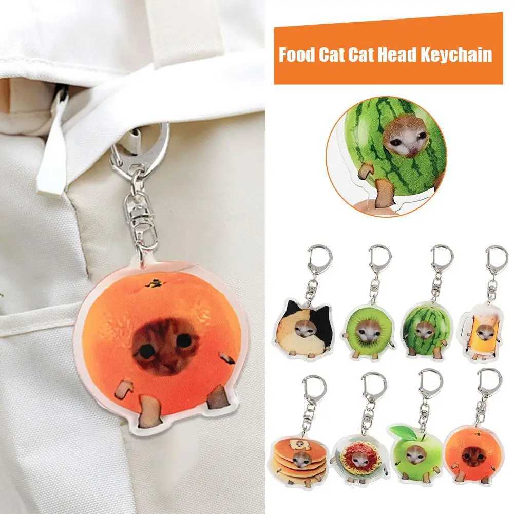 New Food Cat Happy Cat Keychain Cute Apple Cat Head Link Chain Popular Bookbag Hanger Funny Bag Accessories Fashion GiftsL240729