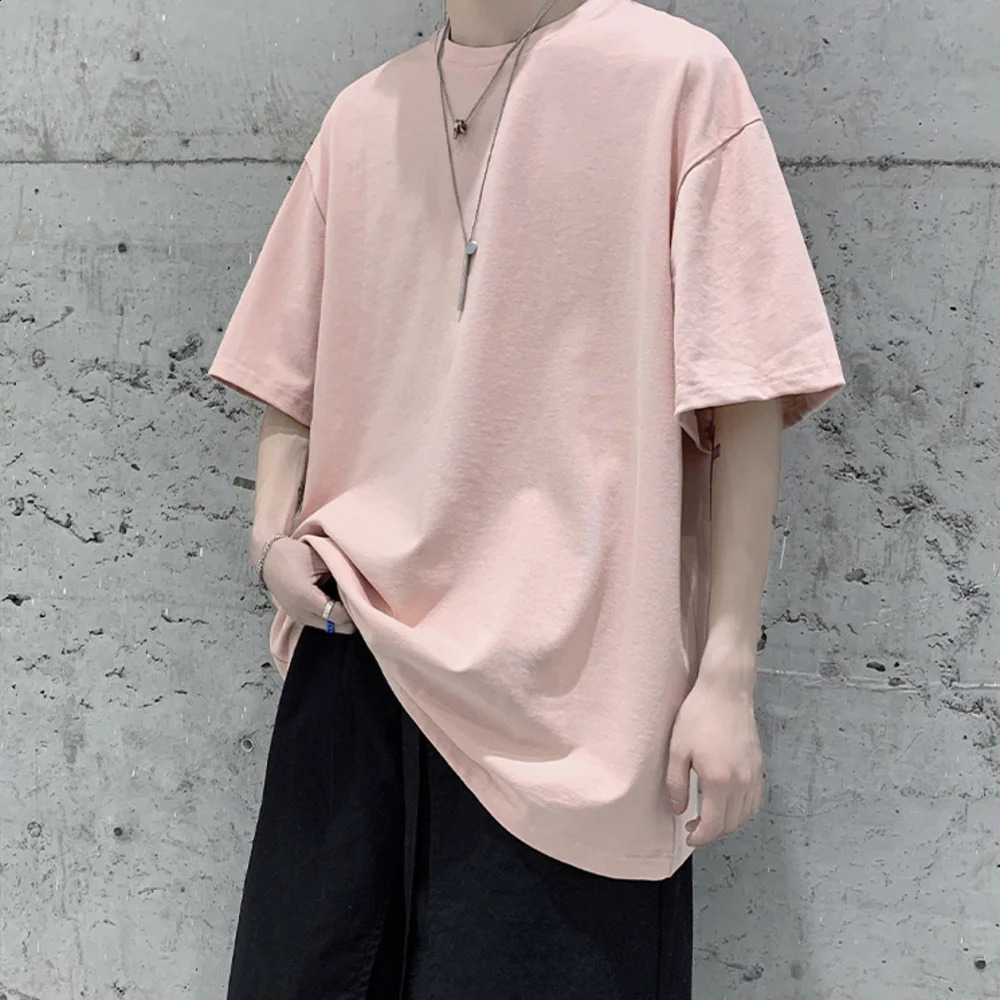 Quality 7.4oz 220gsm Drop-shoulder T-shirt For Men Large Size Short Sleeve Summer Cotton Tops Solid Color Casual Male Tee Shirts 240729