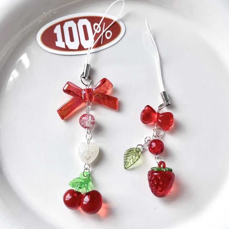 Pink Cherry Cellphone Strap Strawberry Cherry Pendant Keychain for Backpack Charm Dainty Cherry Phone Strap KeyringL240729