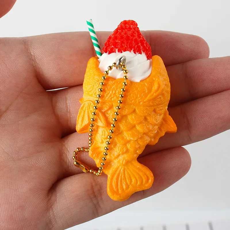 Small Fish Dried Cake Keychain Simulation Cartoon Fruit Cream Ice Cream Food Toy Model Taiyaki Car Phone Bag Pendant Gift WomenL240729